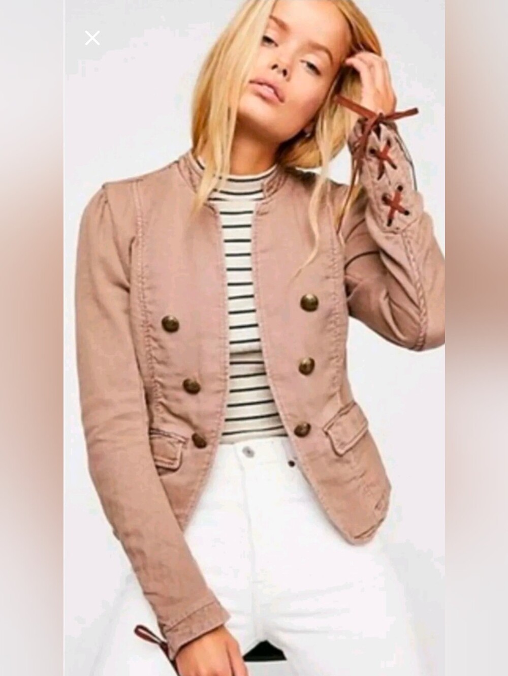 Free People Jagger Blazer Mauve Military Lace-Up Jacket Size Medium